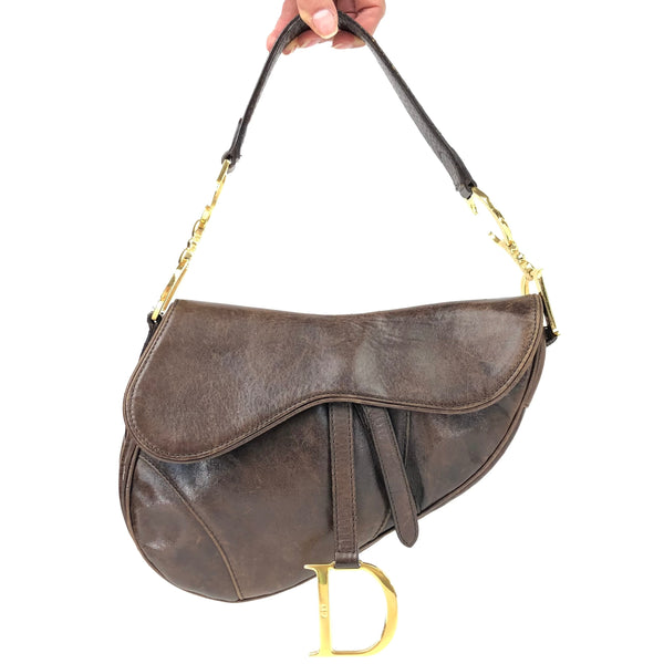 CHRISTIAN DIOR BROWN LEATHER SADDLE BAG