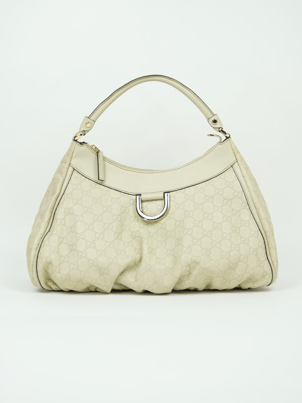 GUCCI LEATHER EMBOSSED MONOGRAM ABBEY BAG