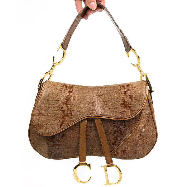 CHRISTIAN DIOR LIZARD DOUBLE SADDLE BAG