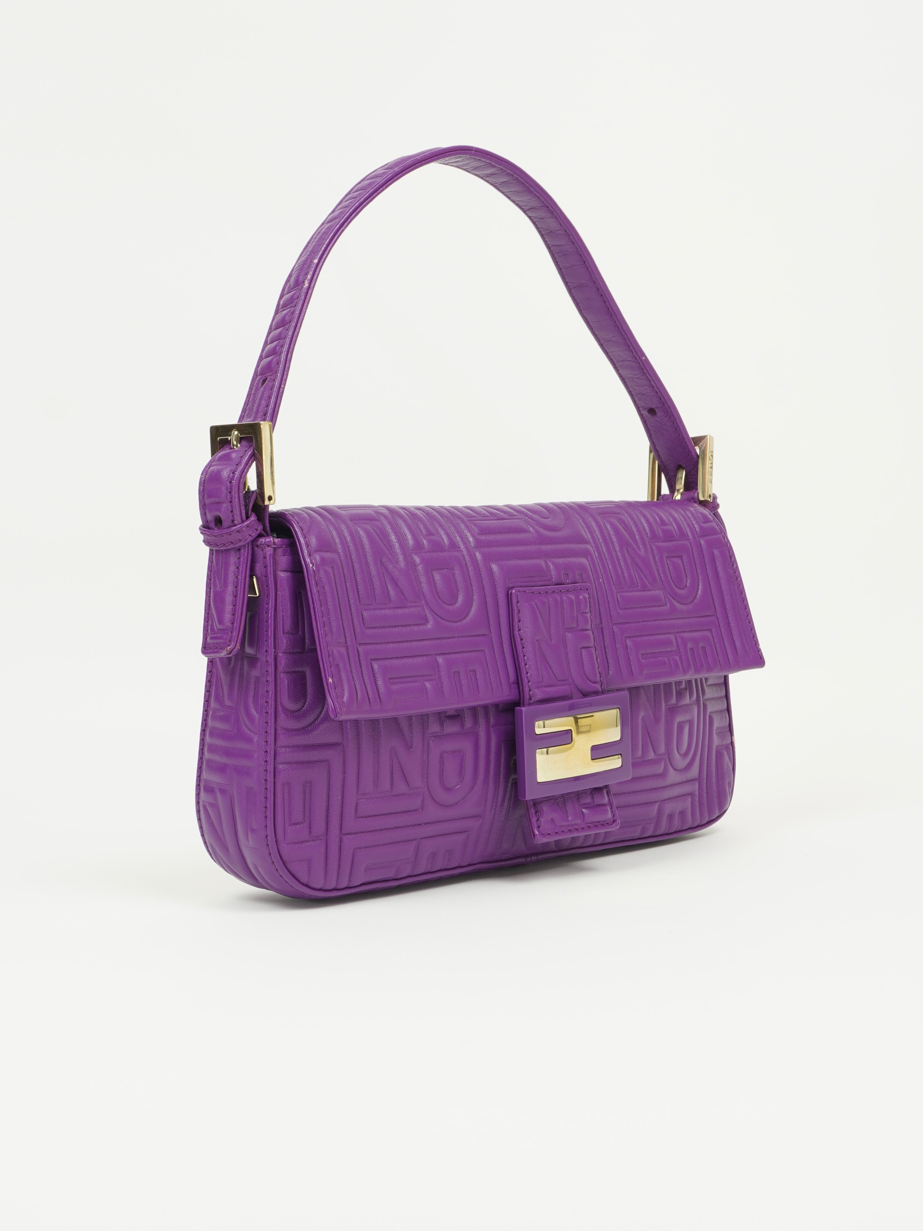 FENDI PURPLE LEATHER LOGO BAGUETTE