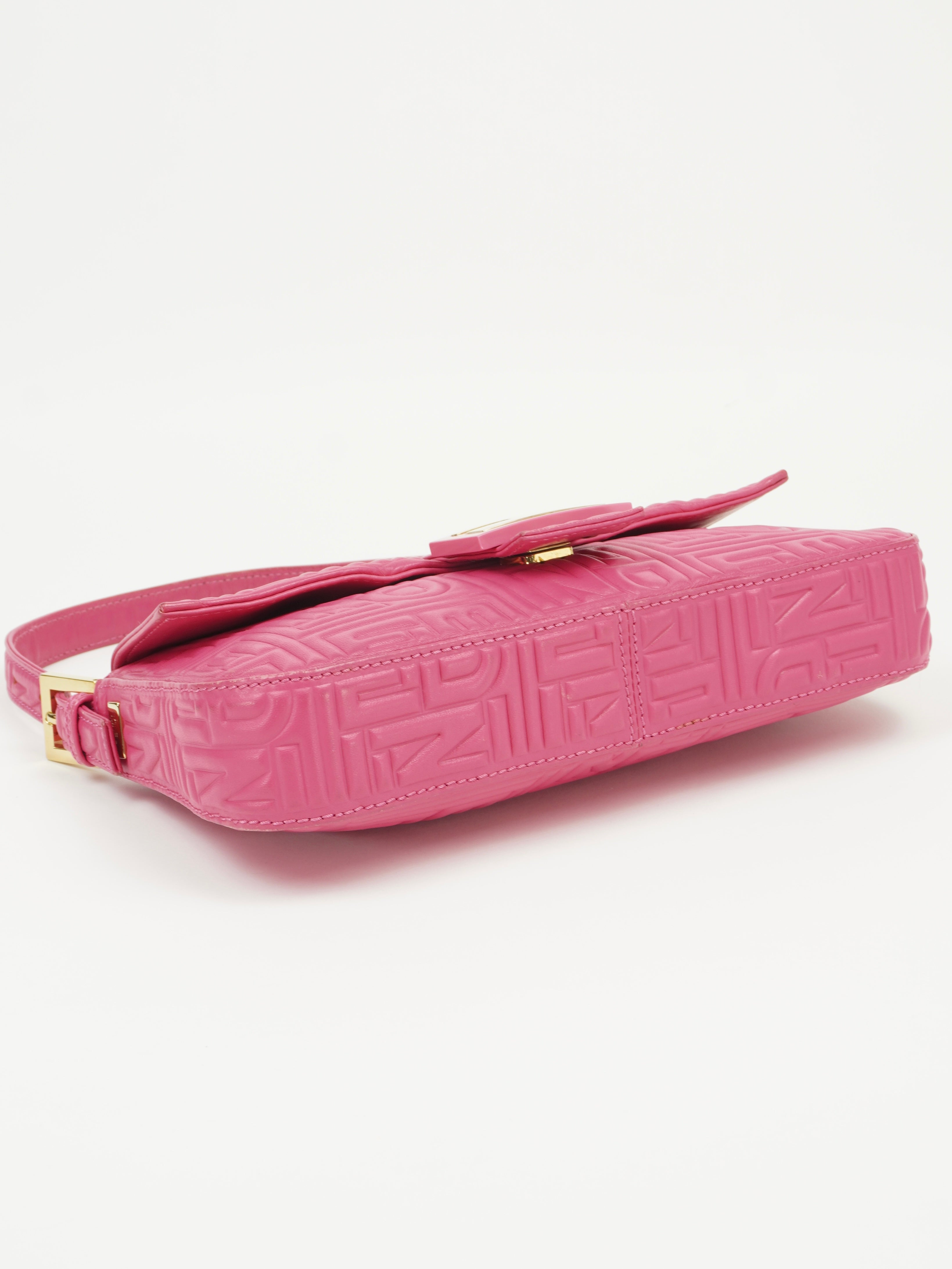 FENDI PINK LEATHER LOGO BAGUETTE