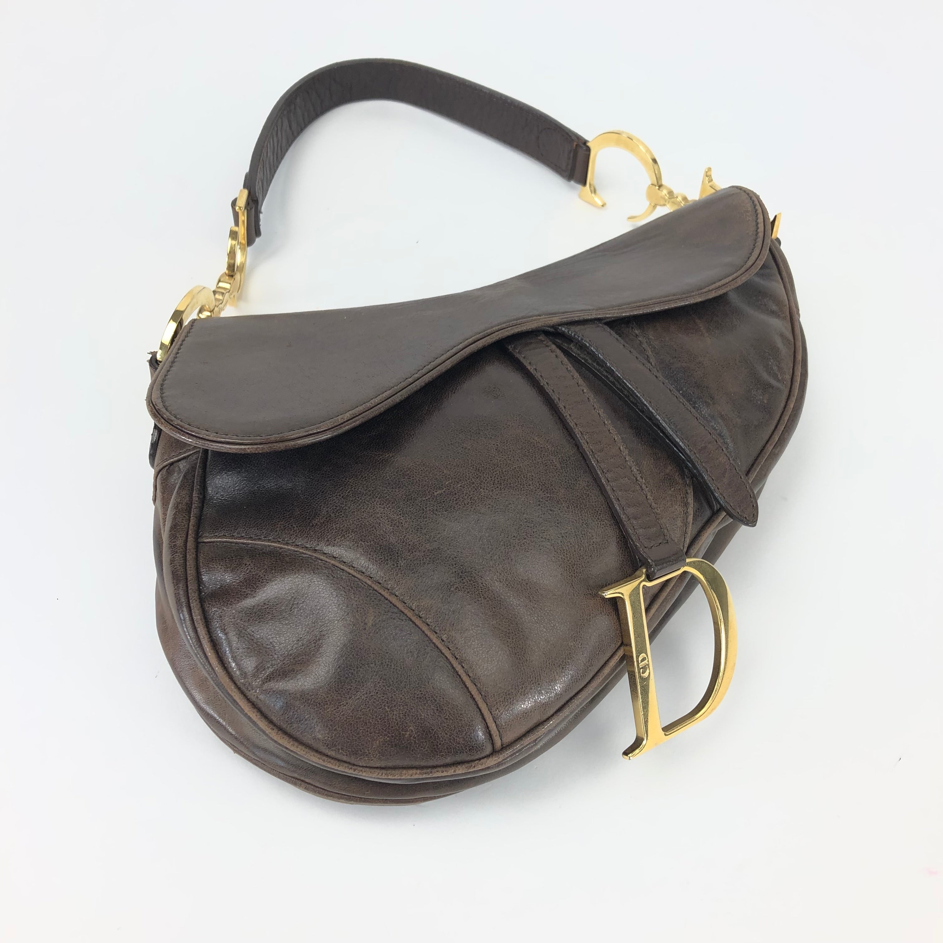 CHRISTIAN DIOR BROWN LEATHER SADDLE BAG