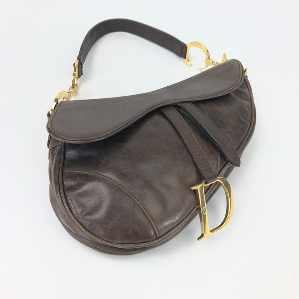 CHRISTIAN DIOR BROWN LEATHER SADDLE BAG