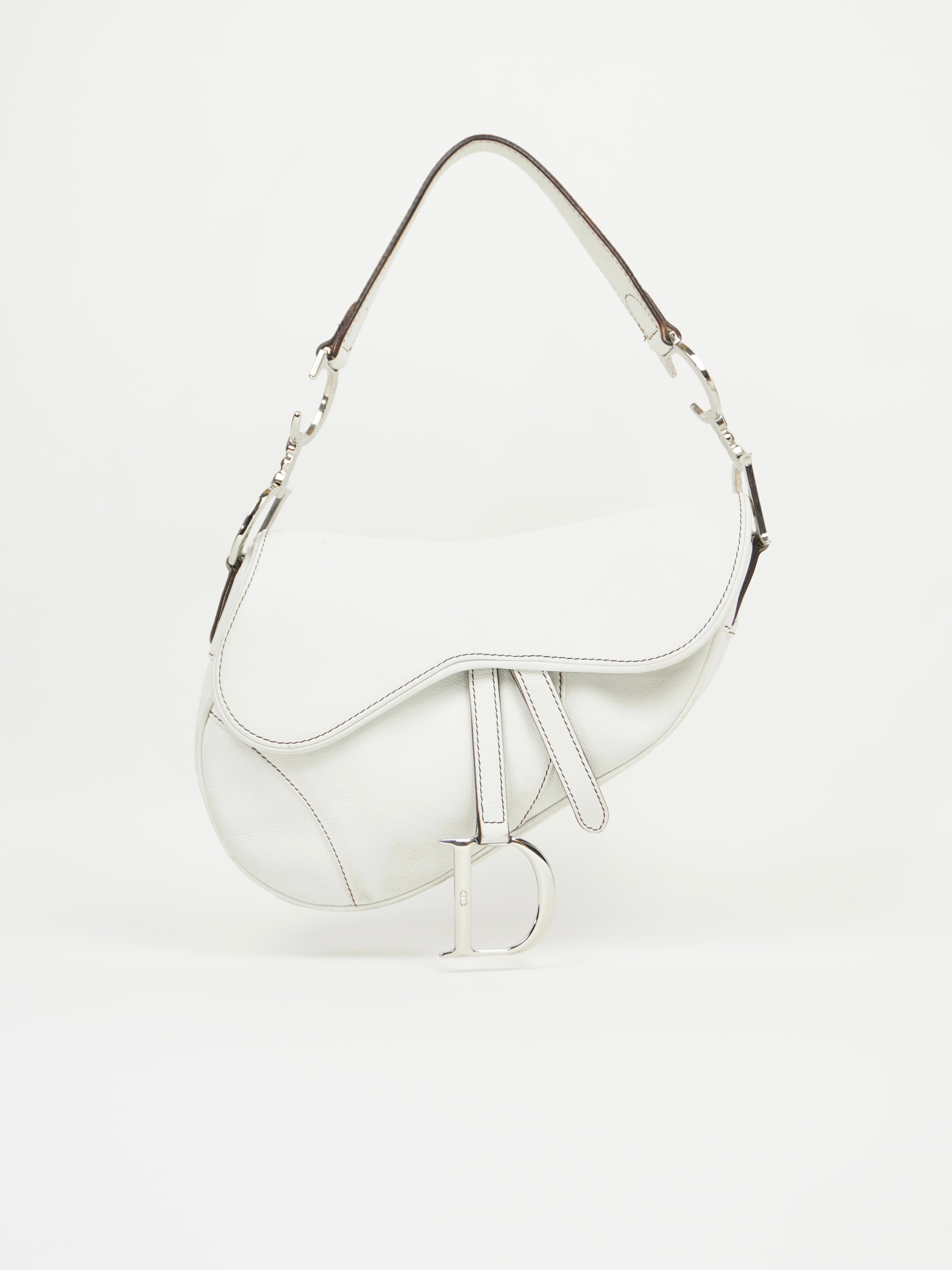 CHRISTIAN DIOR WHITE LEATHER SADDLE BAG