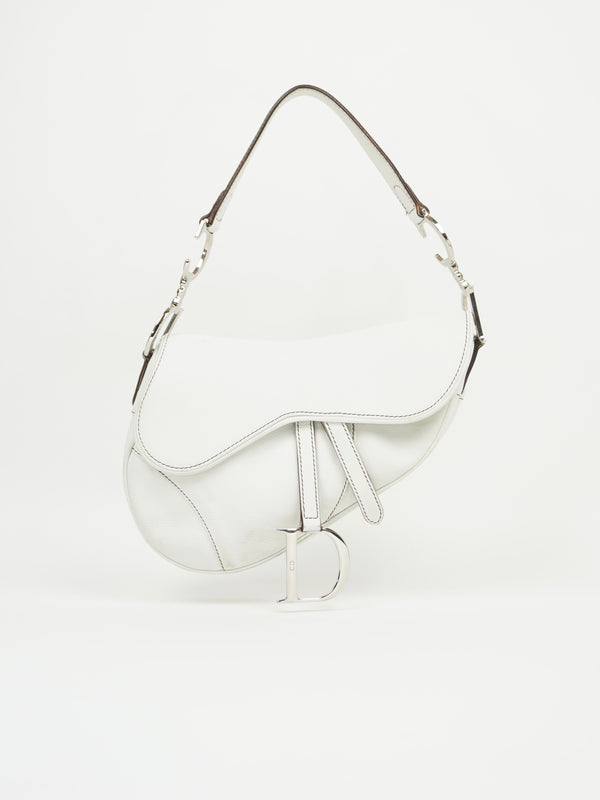 CHRISTIAN DIOR WHITE LEATHER SADDLE BAG