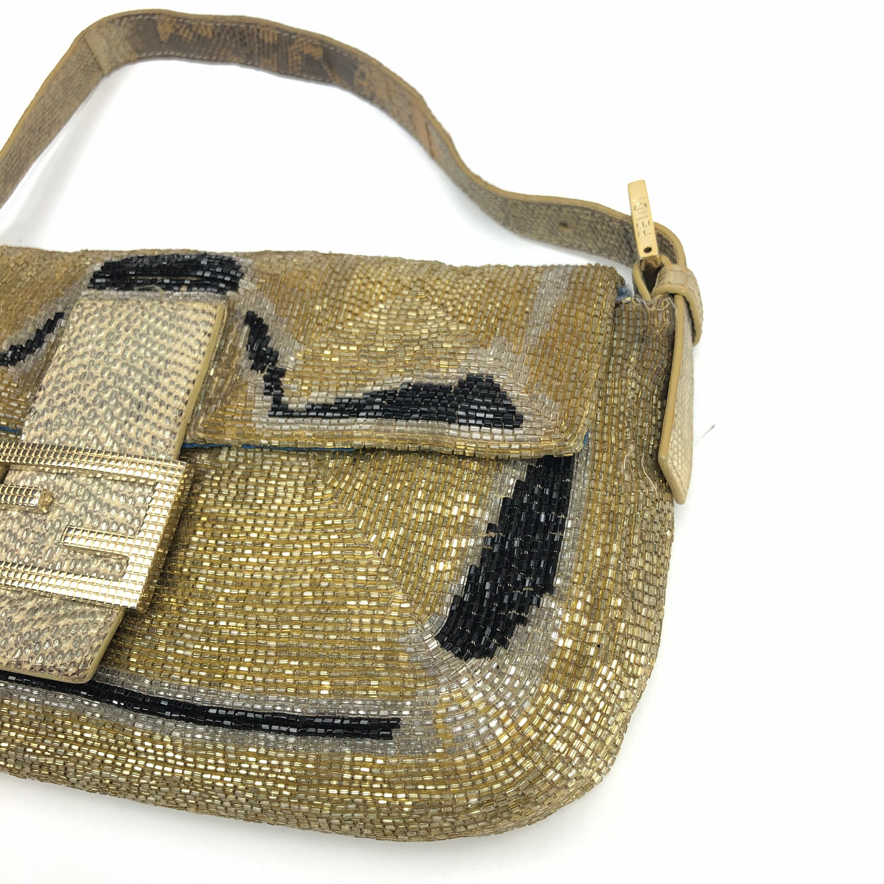 FENDI BEADED GOLD BAGUETTE BAG
