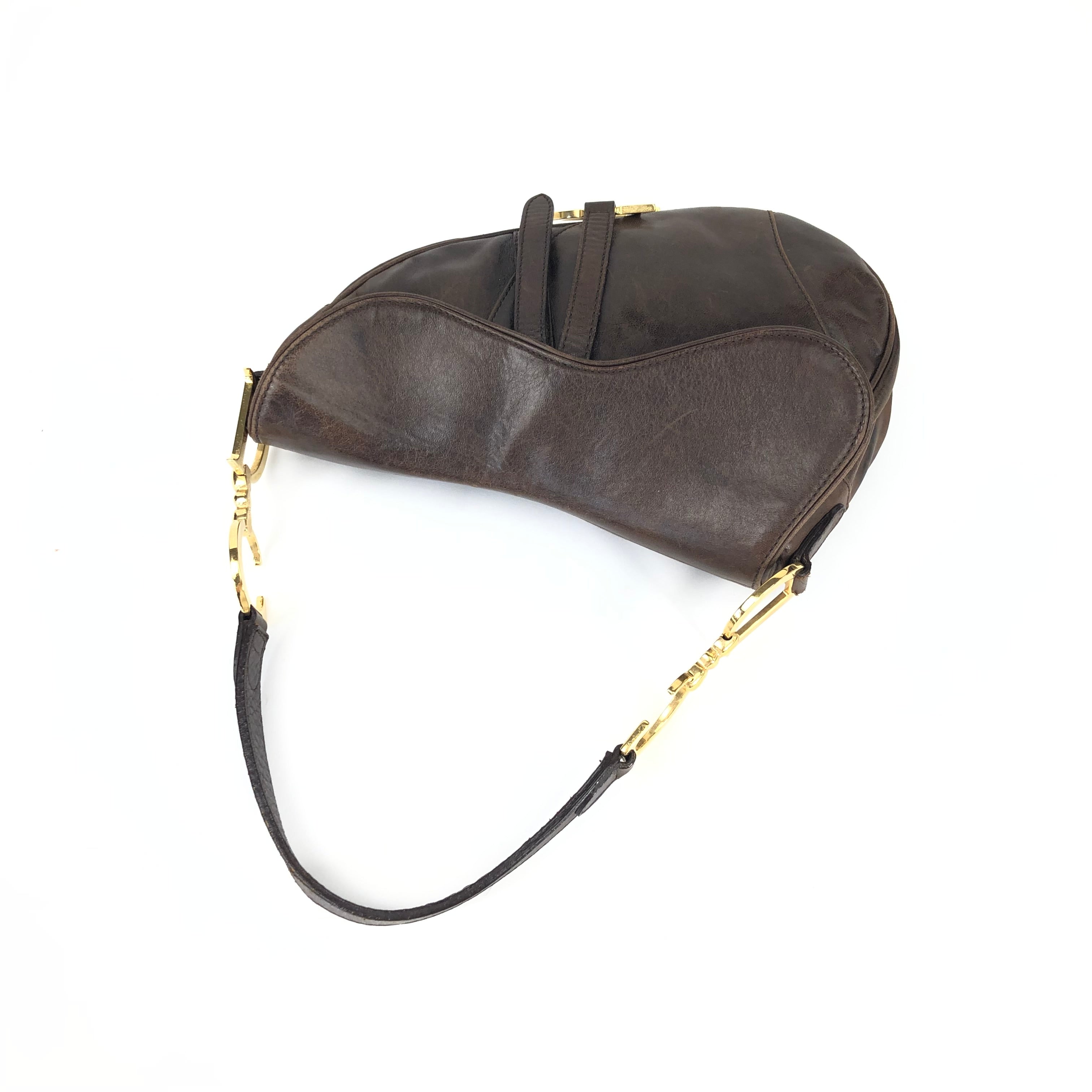 CHRISTIAN DIOR BROWN LEATHER SADDLE BAG