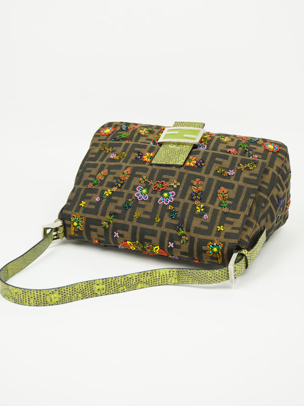 FENDI MAMA BEADED BAGUETTE WITH LIZARD TRIM
