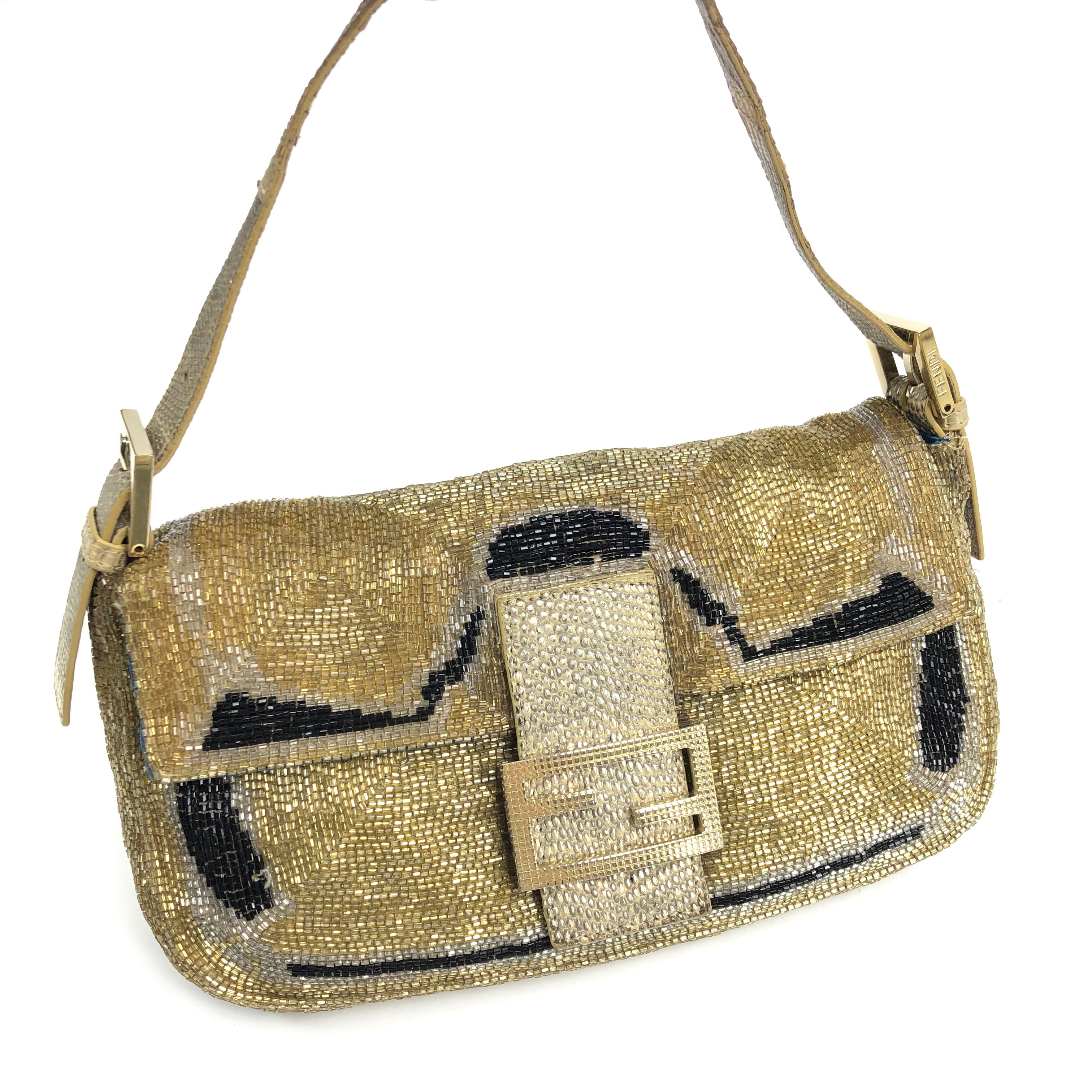 FENDI BEADED GOLD BAGUETTE BAG