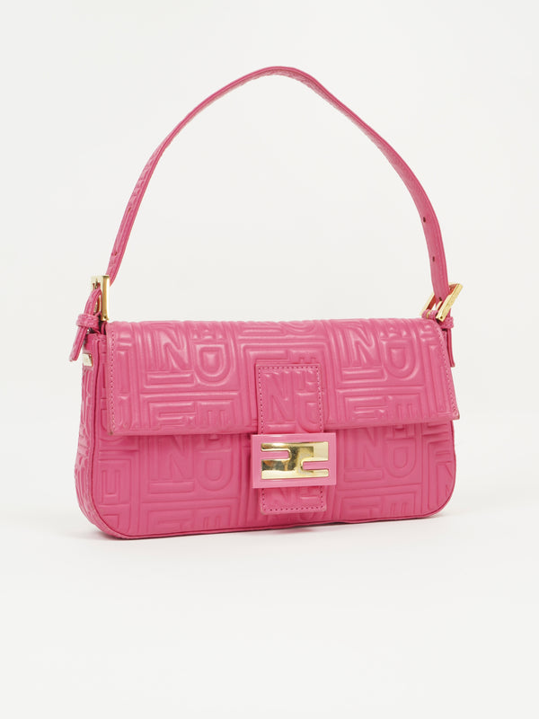FENDI PINK LEATHER LOGO BAGUETTE