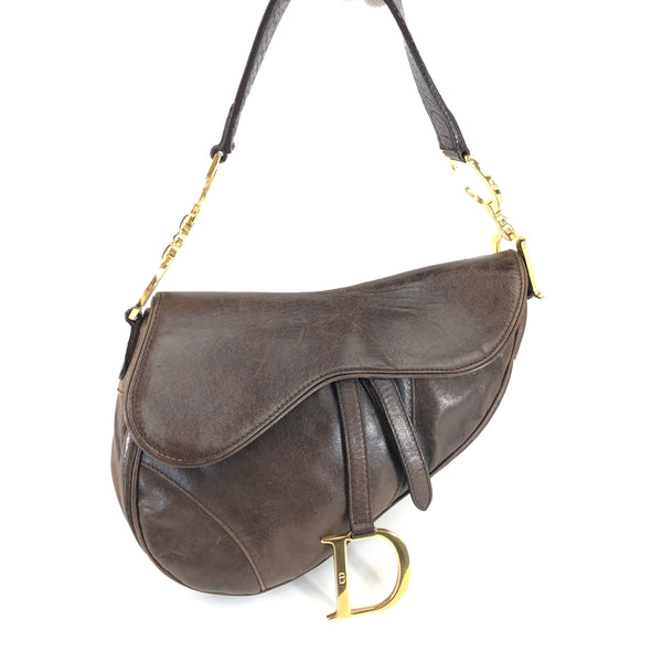 CHRISTIAN DIOR BROWN LEATHER SADDLE BAG