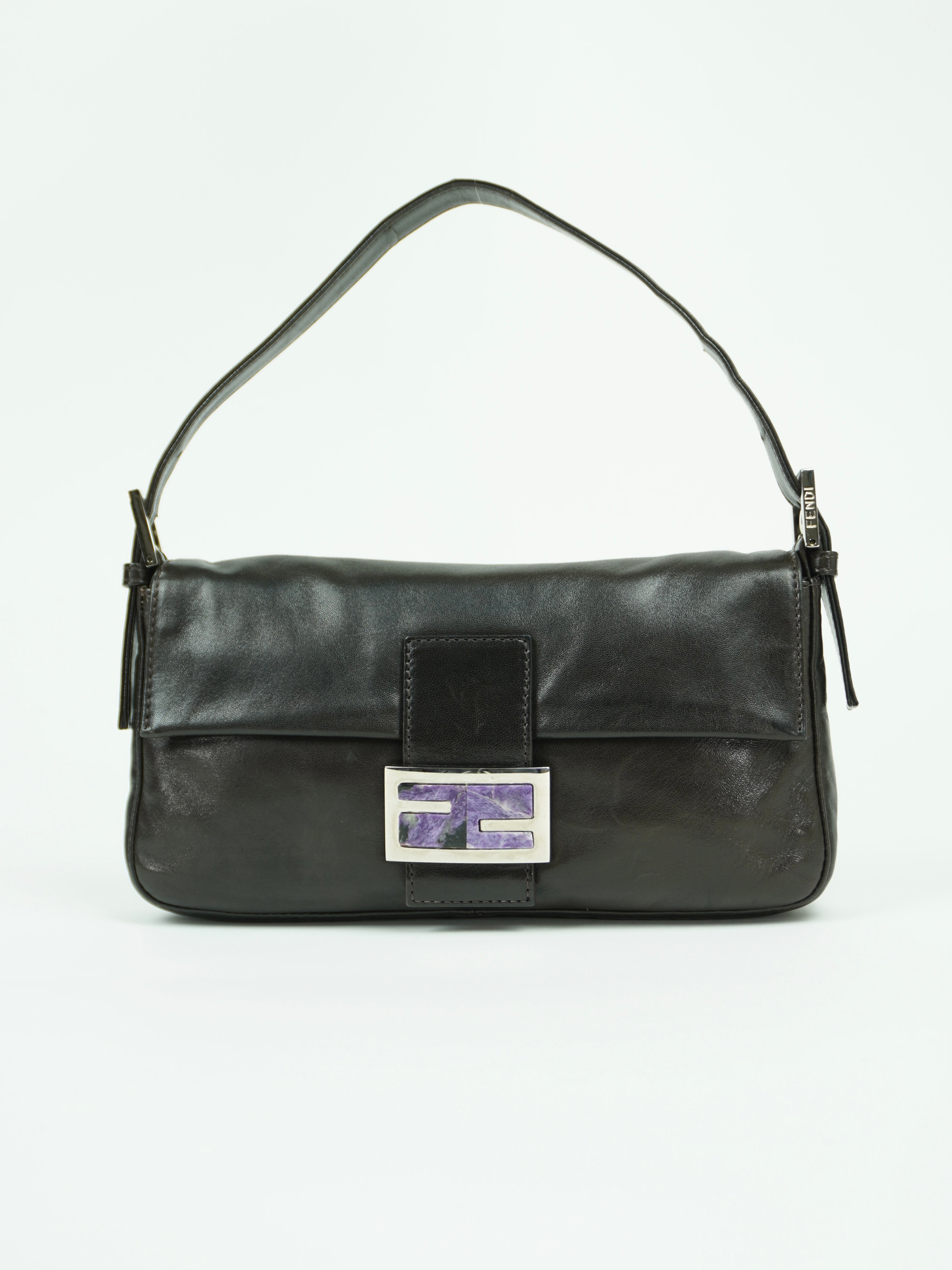 FENDI LEATHER BAGUETTE WITH MARBLE BUCKLE