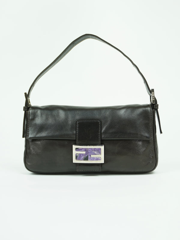 FENDI LEATHER BAGUETTE WITH MARBLE BUCKLE