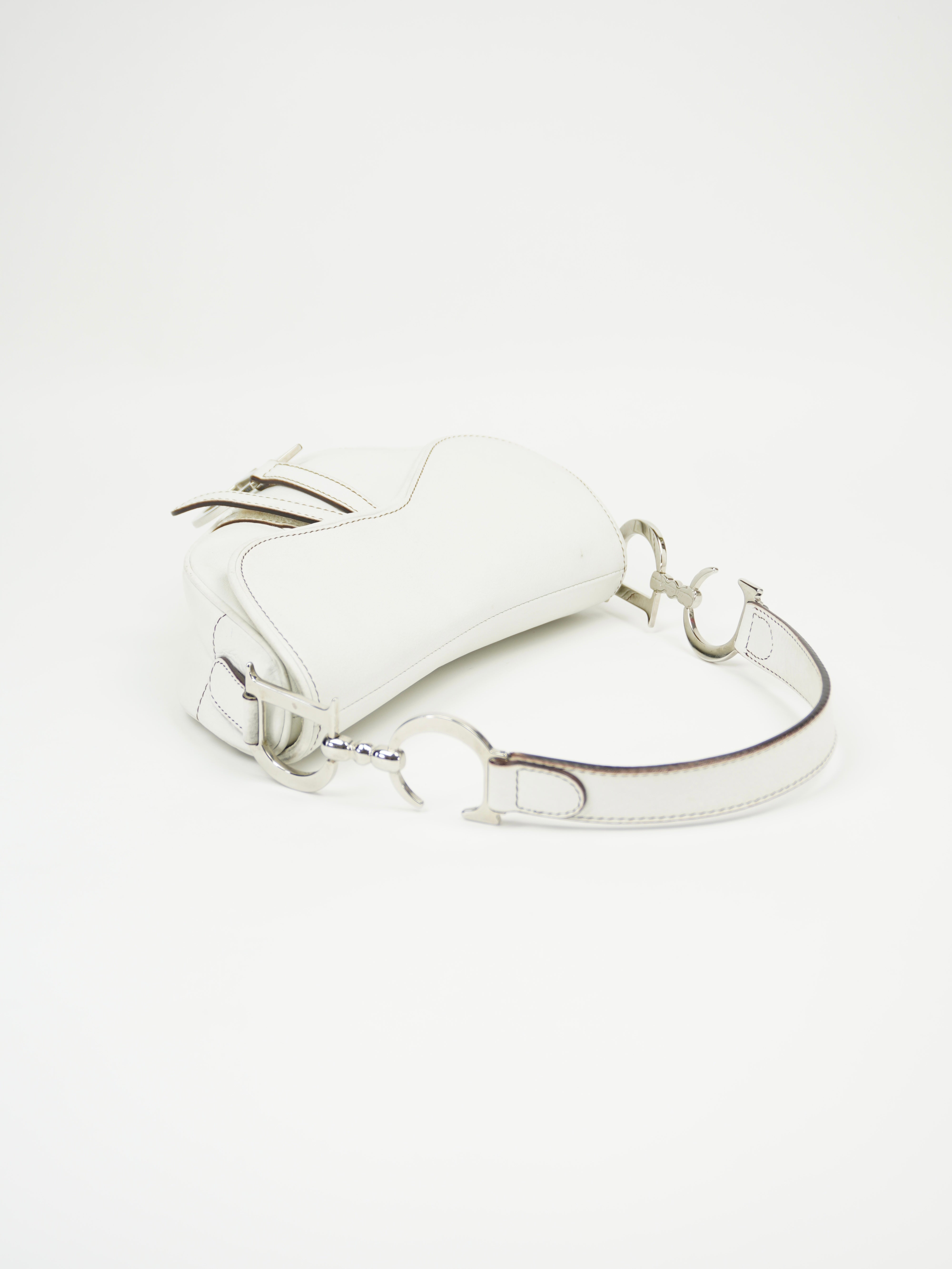 CHRISTIAN DIOR WHITE LEATHER SADDLE BAG