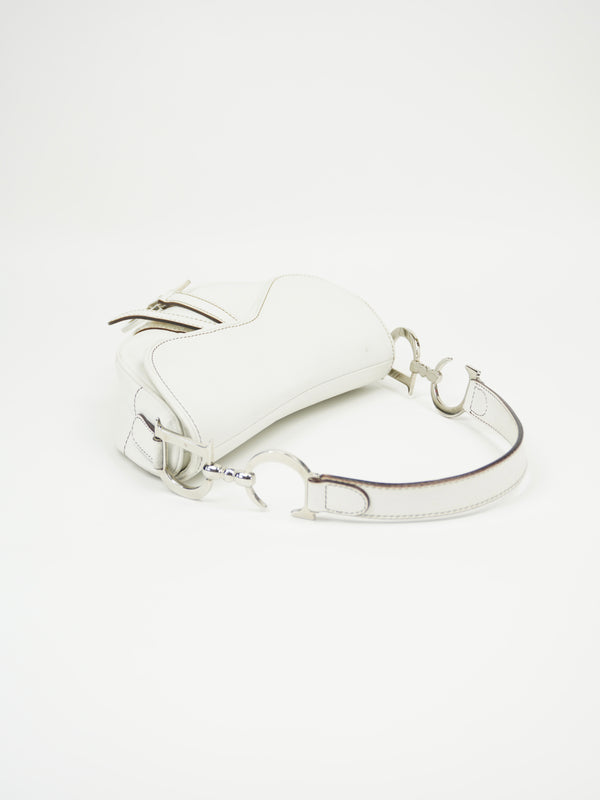 CHRISTIAN DIOR WHITE LEATHER SADDLE BAG