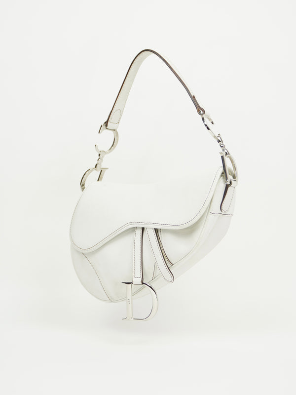 CHRISTIAN DIOR WHITE LEATHER SADDLE BAG