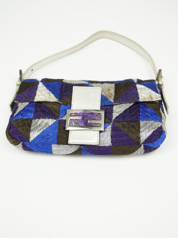 FENDI GEOMETRIC EMBROIDERED BAGUETTE WITH MARBLE BUCKLE