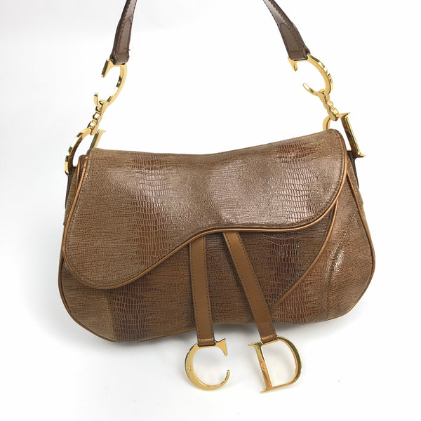 CHRISTIAN DIOR LIZARD DOUBLE SADDLE BAG