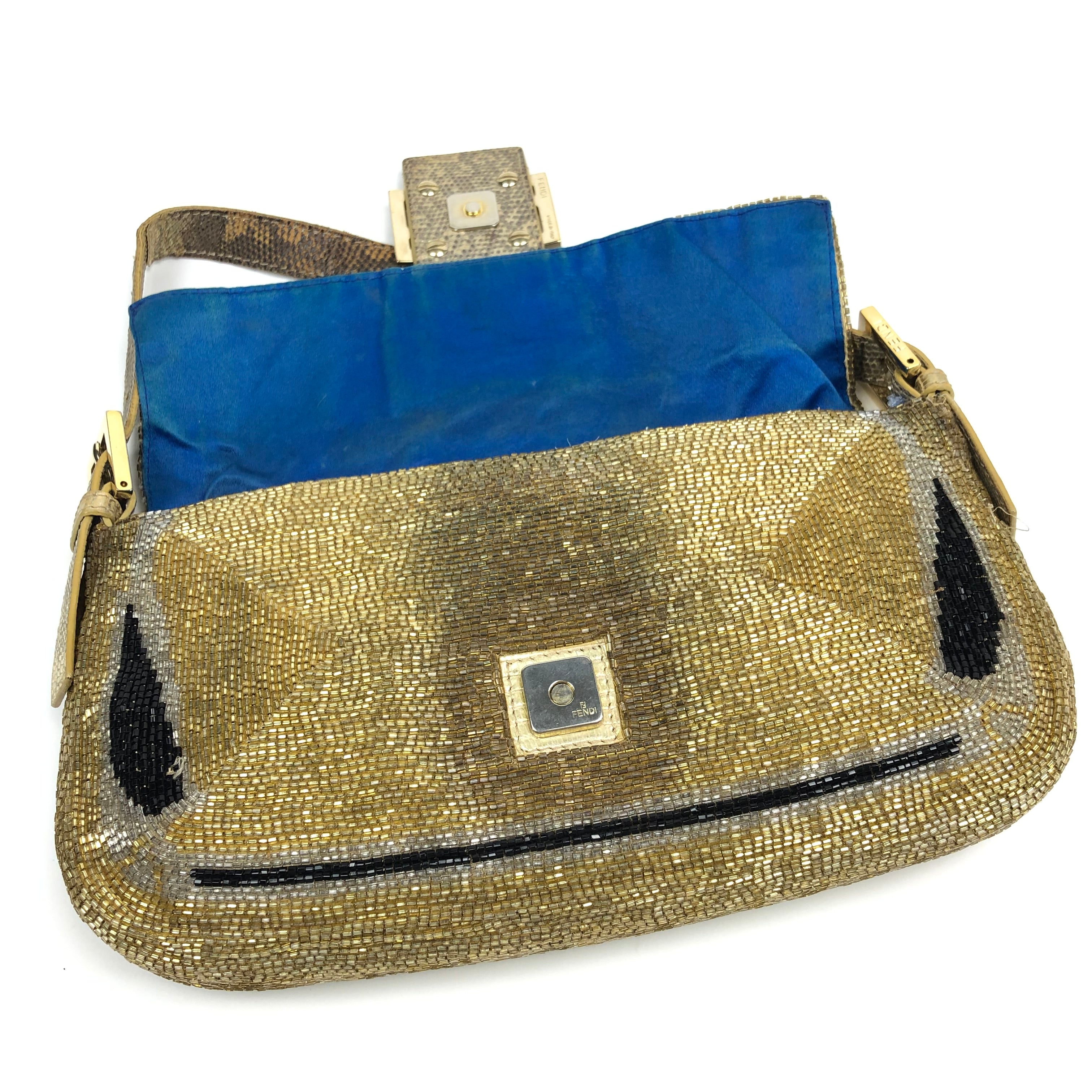 FENDI BEADED GOLD BAGUETTE BAG