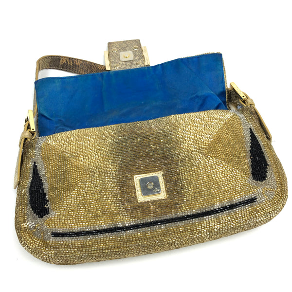 FENDI BEADED GOLD BAGUETTE BAG
