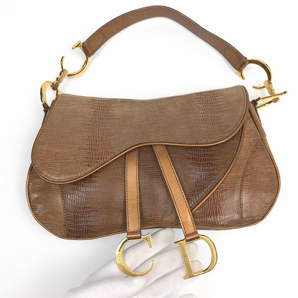 CHRISTIAN DIOR LIZARD DOUBLE SADDLE BAG
