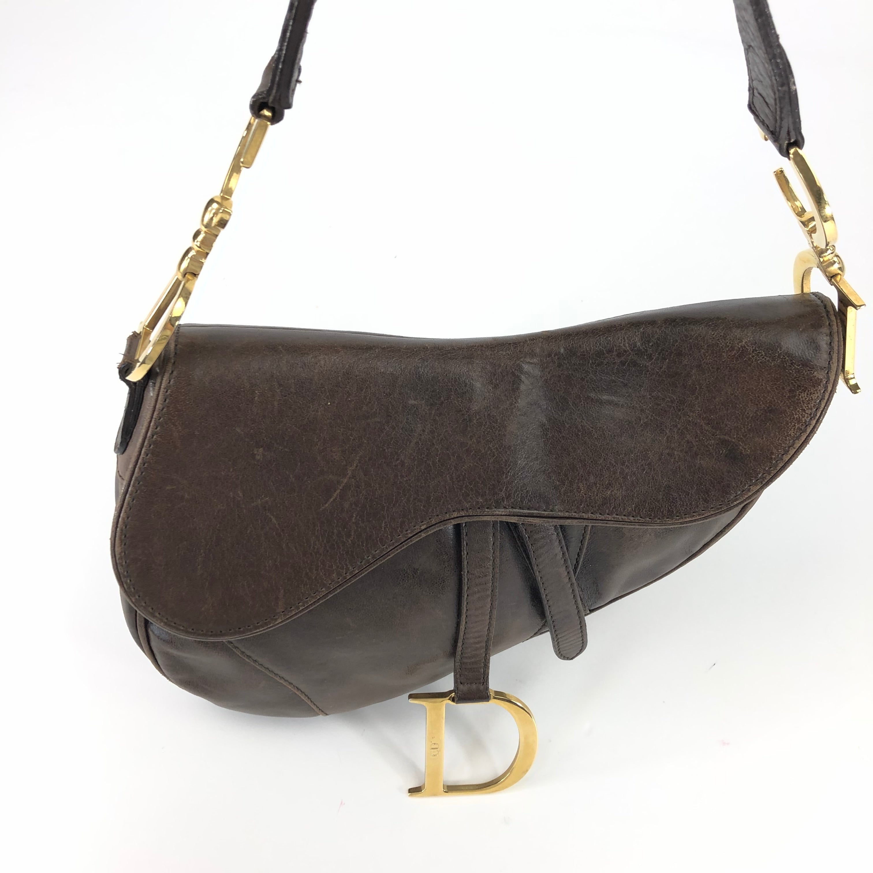 CHRISTIAN DIOR BROWN LEATHER SADDLE BAG