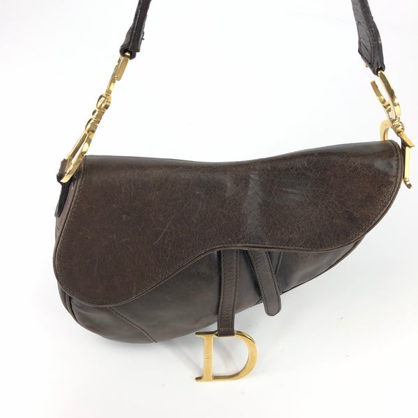 CHRISTIAN DIOR BROWN LEATHER SADDLE BAG