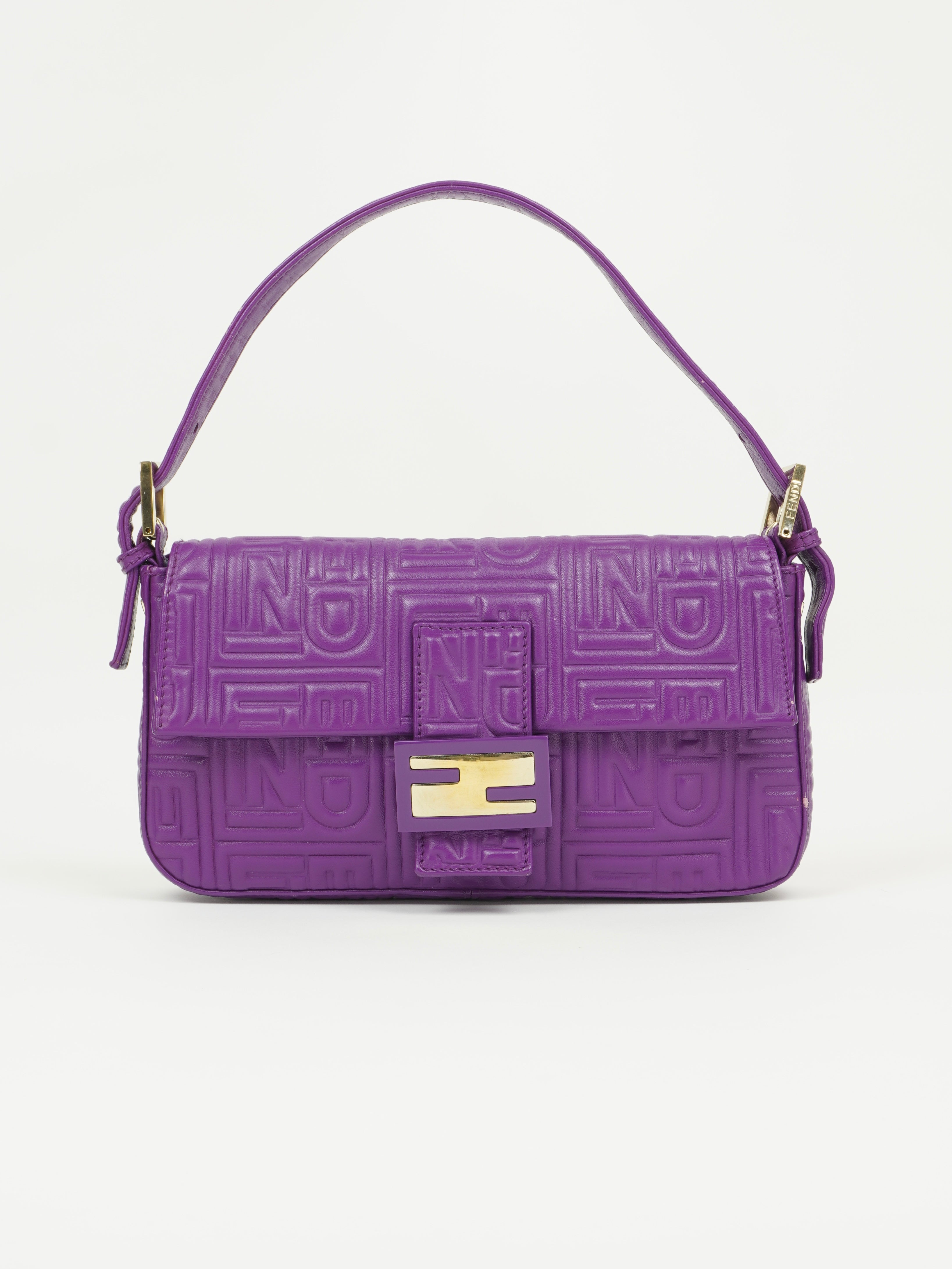 FENDI PURPLE LEATHER LOGO BAGUETTE