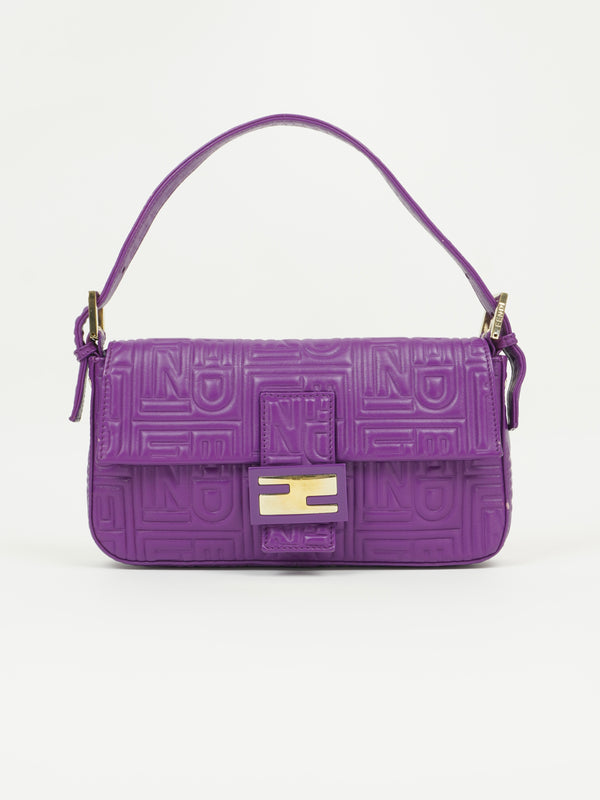 FENDI PURPLE LEATHER LOGO BAGUETTE