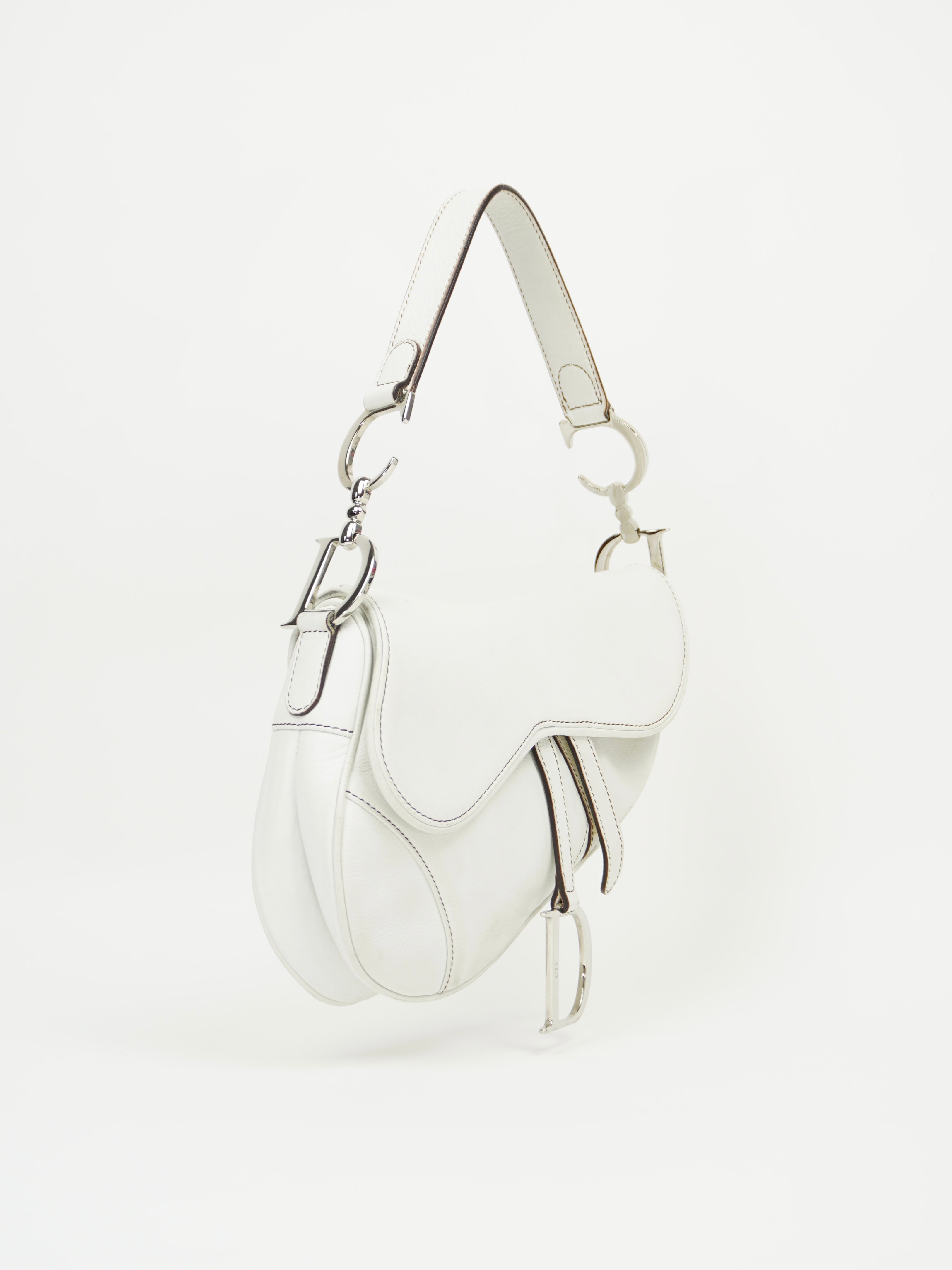 CHRISTIAN DIOR WHITE LEATHER SADDLE BAG