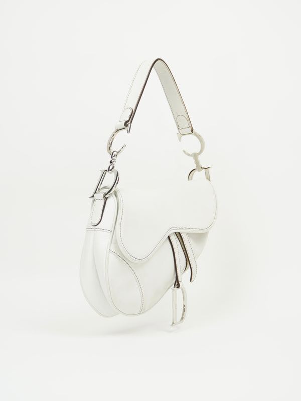 CHRISTIAN DIOR WHITE LEATHER SADDLE BAG