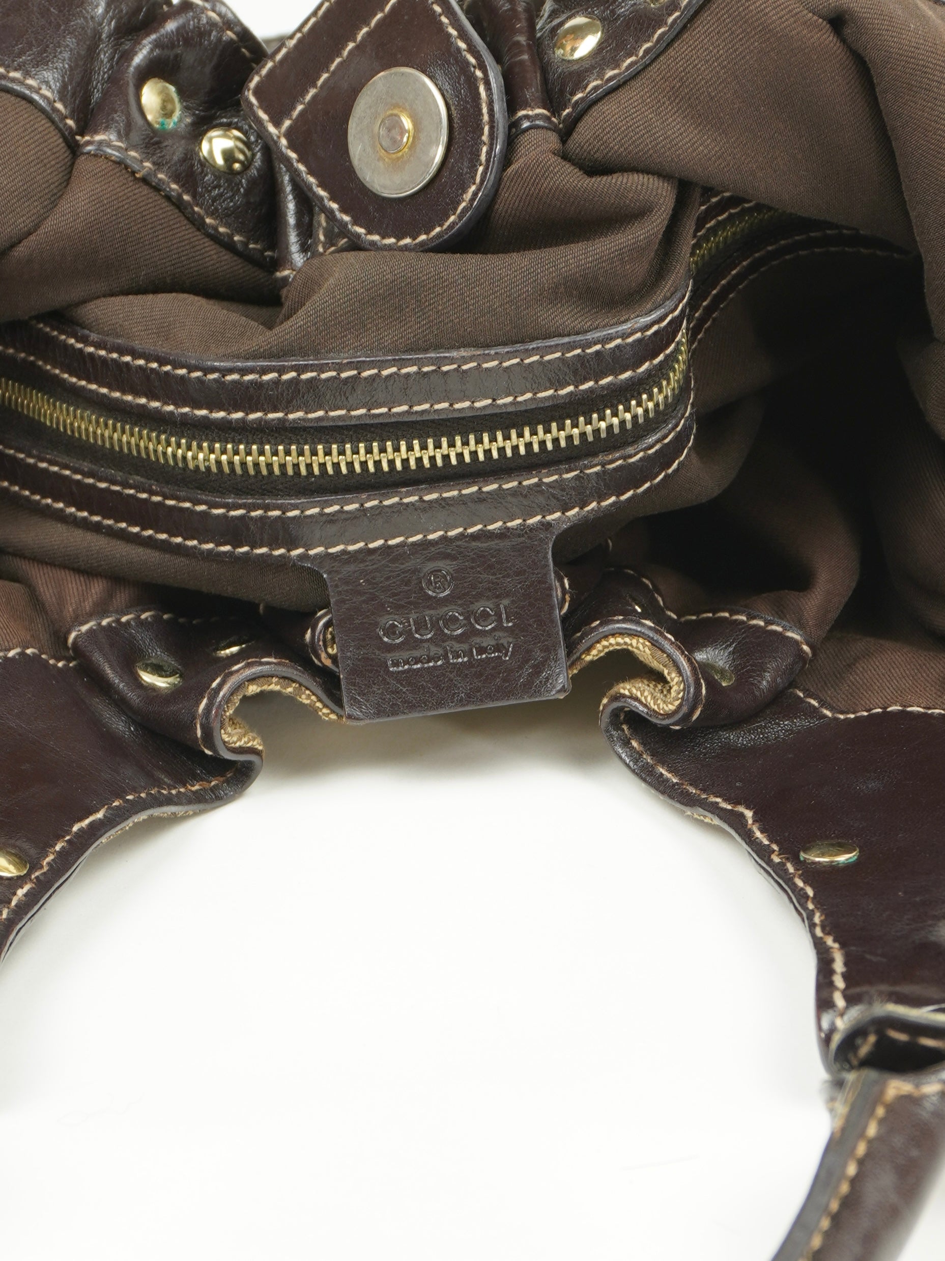 GUCCI MONOGRAM STUDDED PELHAM BAG