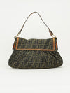 FENDI ZUCCA SHOULDER BAG WITH CROCODILE EMBOSSED TRIM