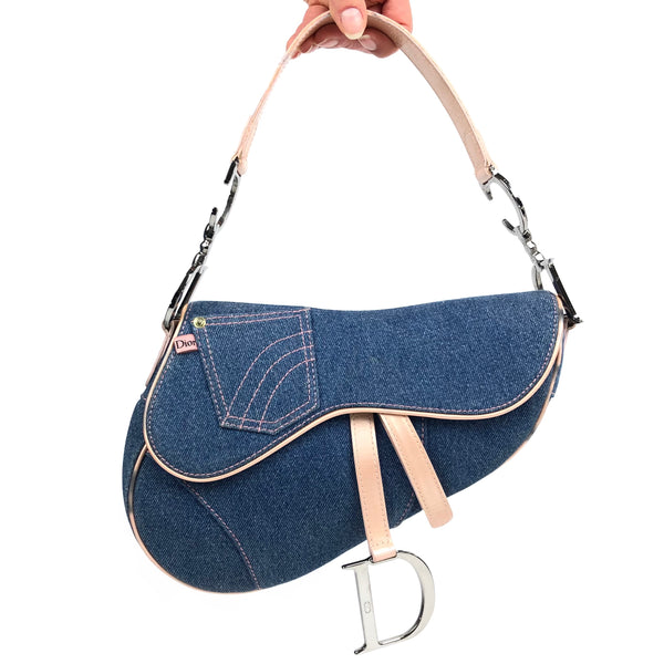 CHRISTIAN DIOR DENIM SADDLE BAG