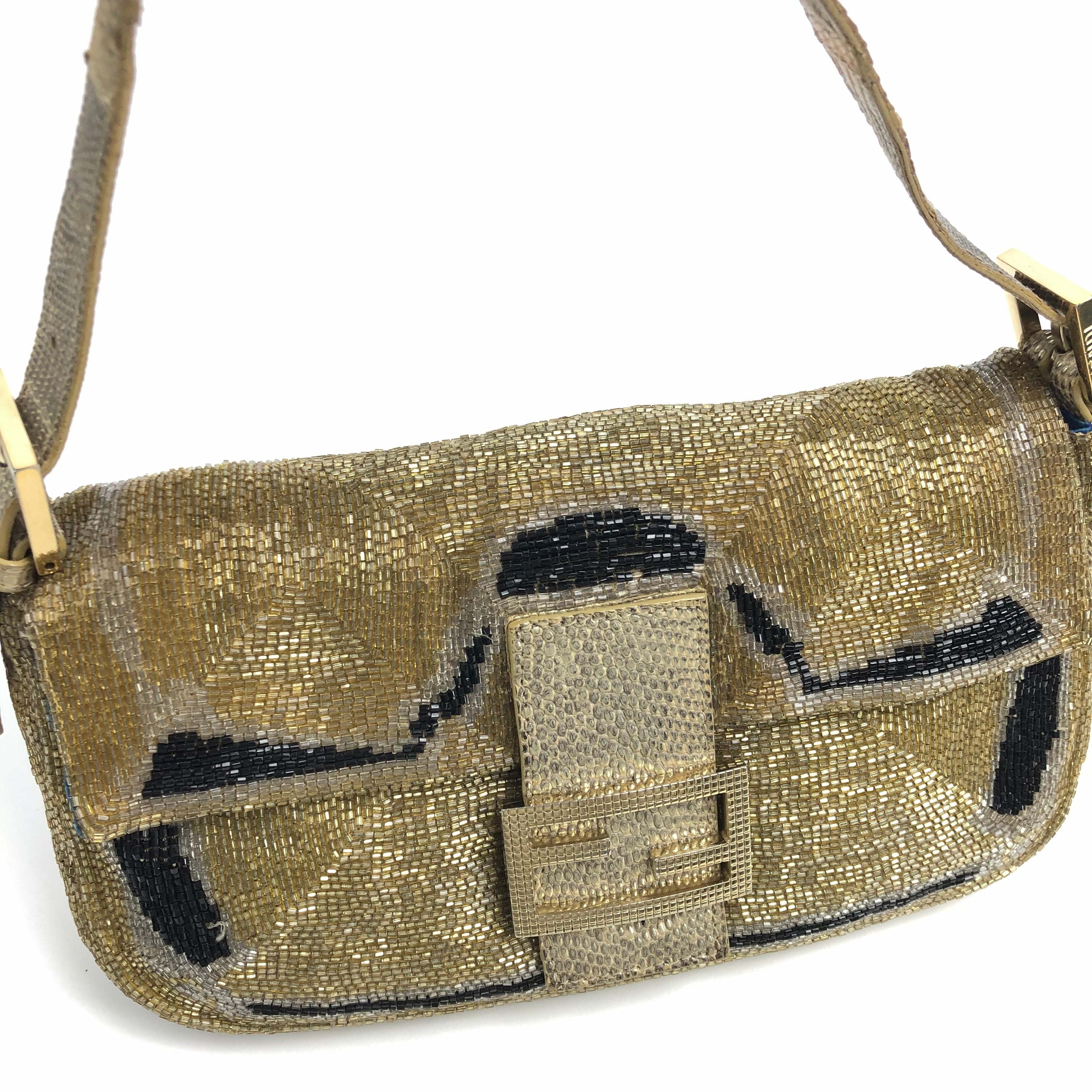 FENDI BEADED GOLD BAGUETTE BAG