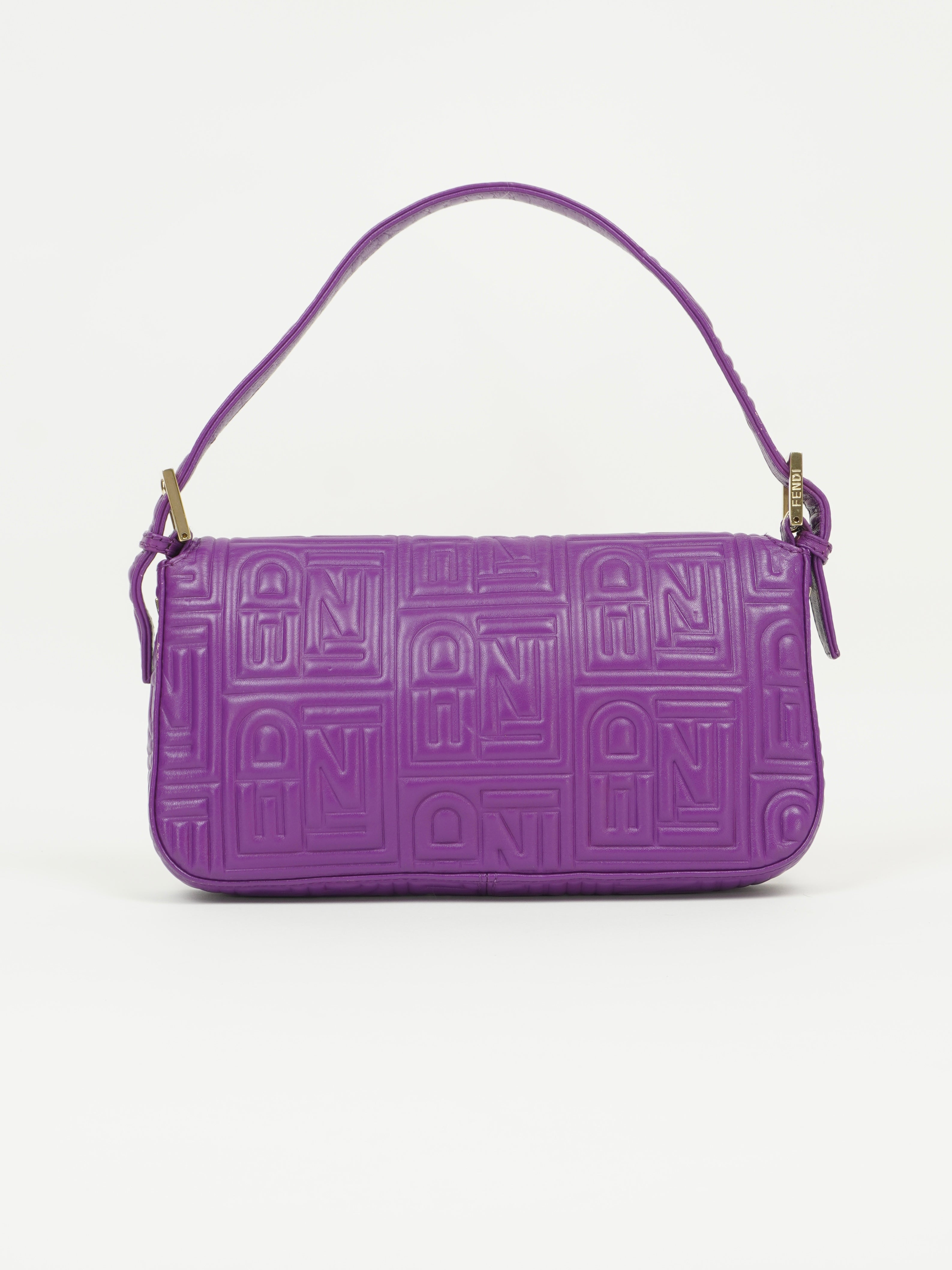 FENDI PURPLE LEATHER LOGO BAGUETTE