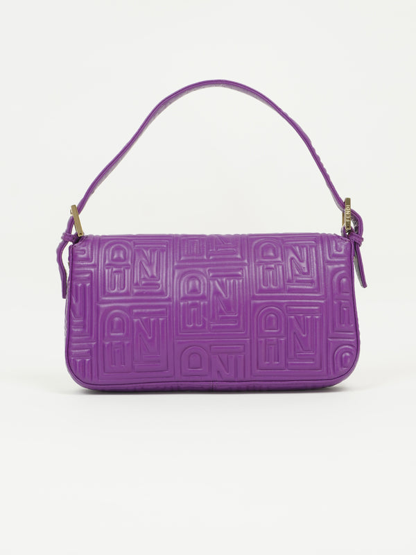 FENDI PURPLE LEATHER LOGO BAGUETTE