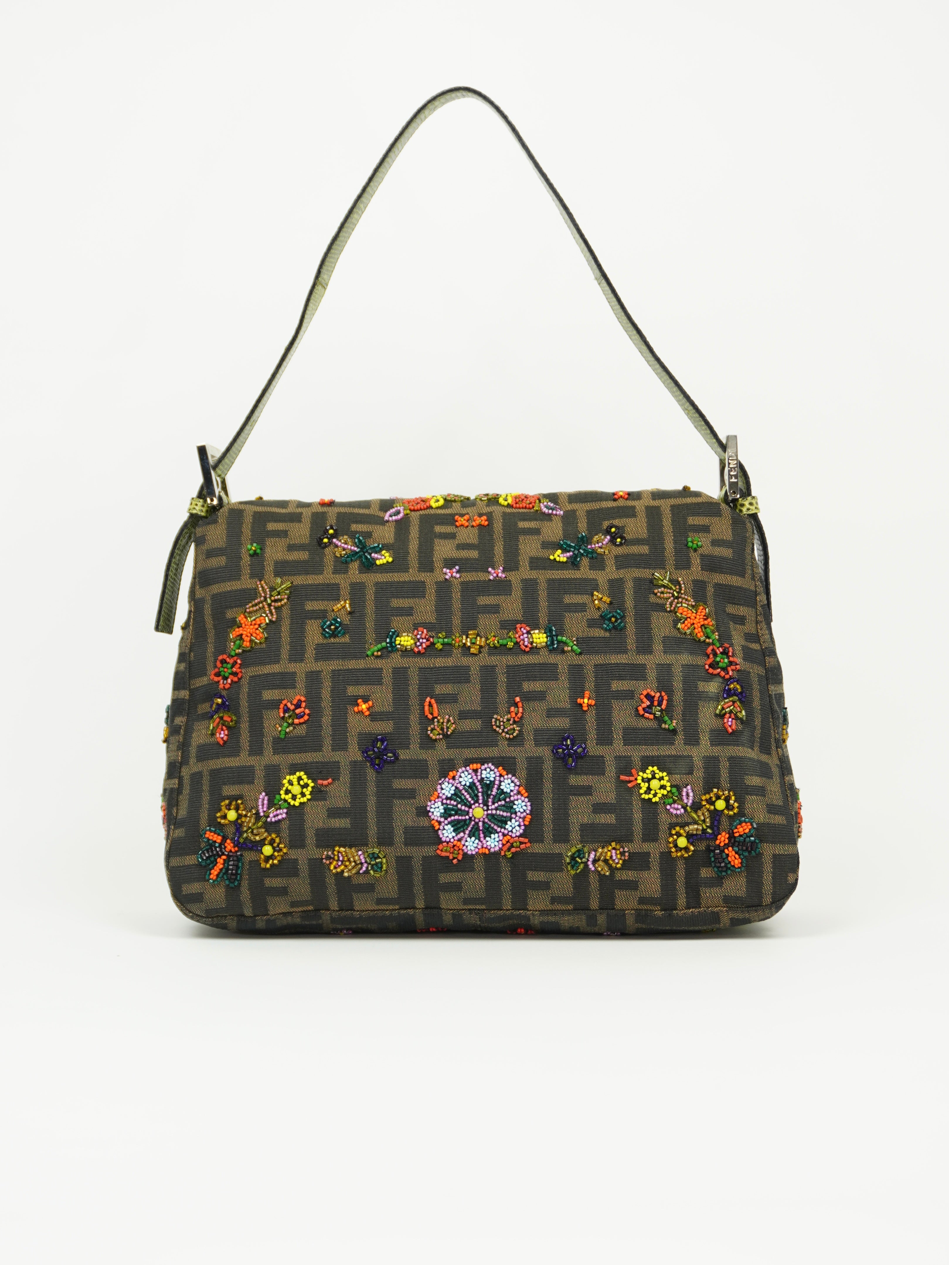 FENDI MAMA BEADED BAGUETTE WITH LIZARD TRIM