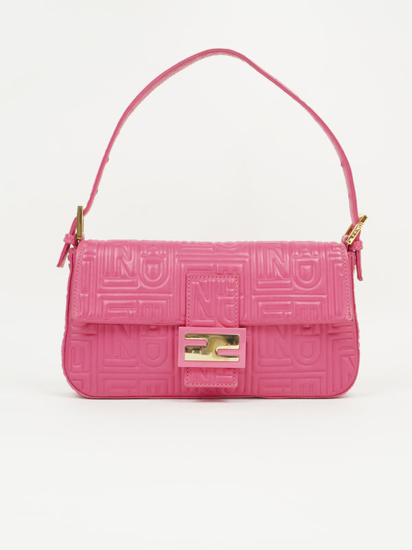 FENDI PINK LEATHER LOGO BAGUETTE