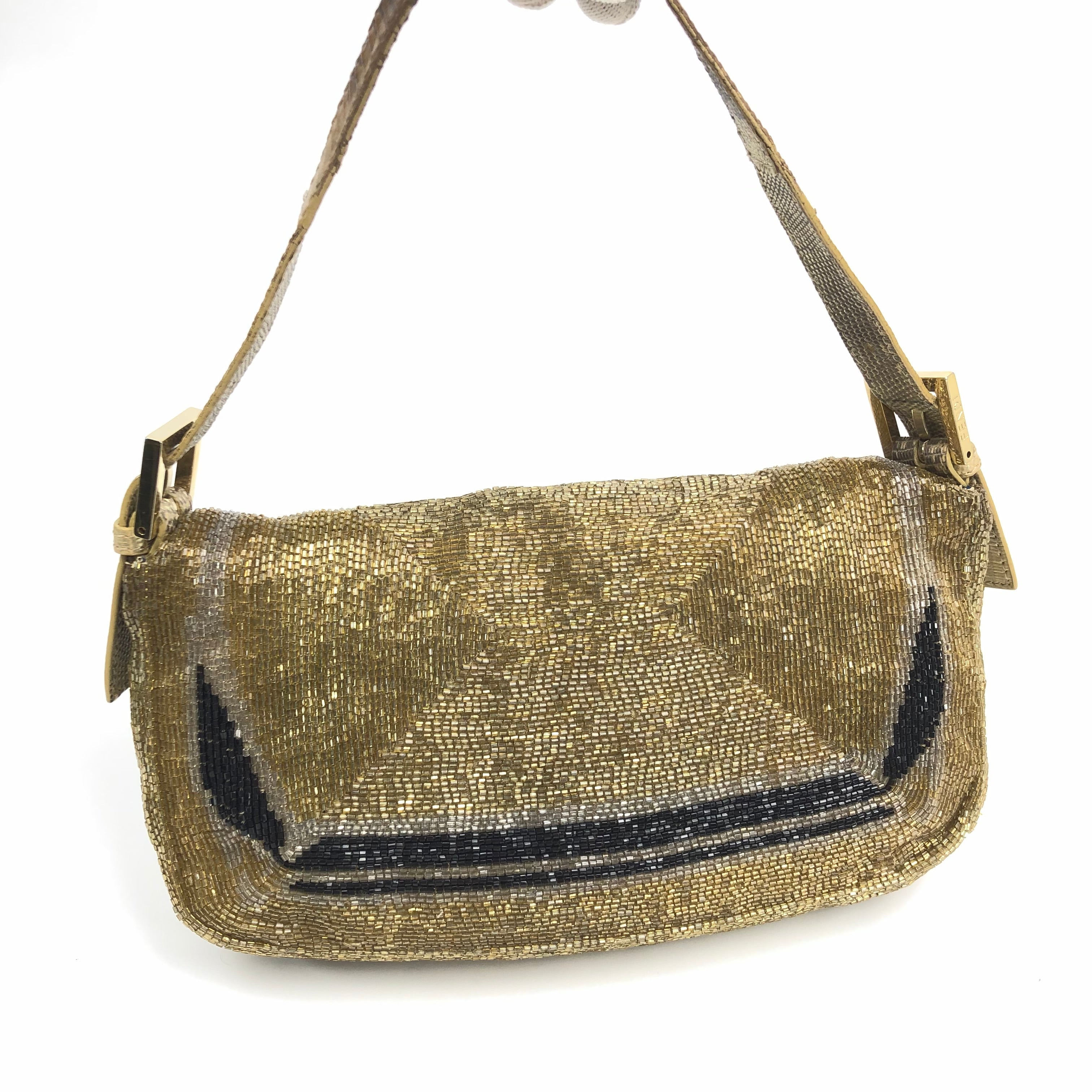 FENDI BEADED GOLD BAGUETTE BAG