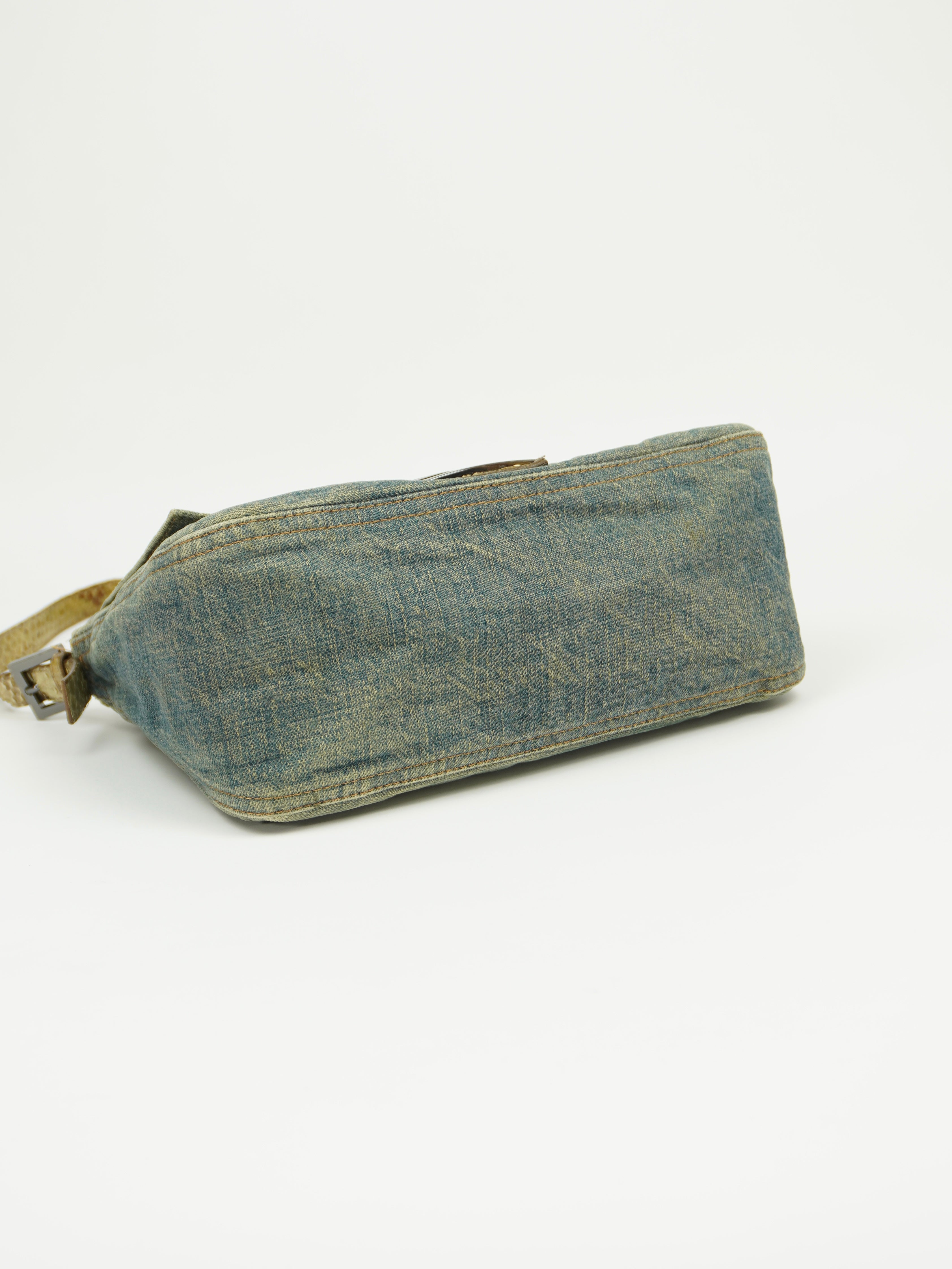 FENDI MAMA DENIM BAGUETTE WITH LIZARD TRIM