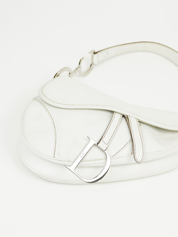 CHRISTIAN DIOR WHITE LEATHER SADDLE BAG