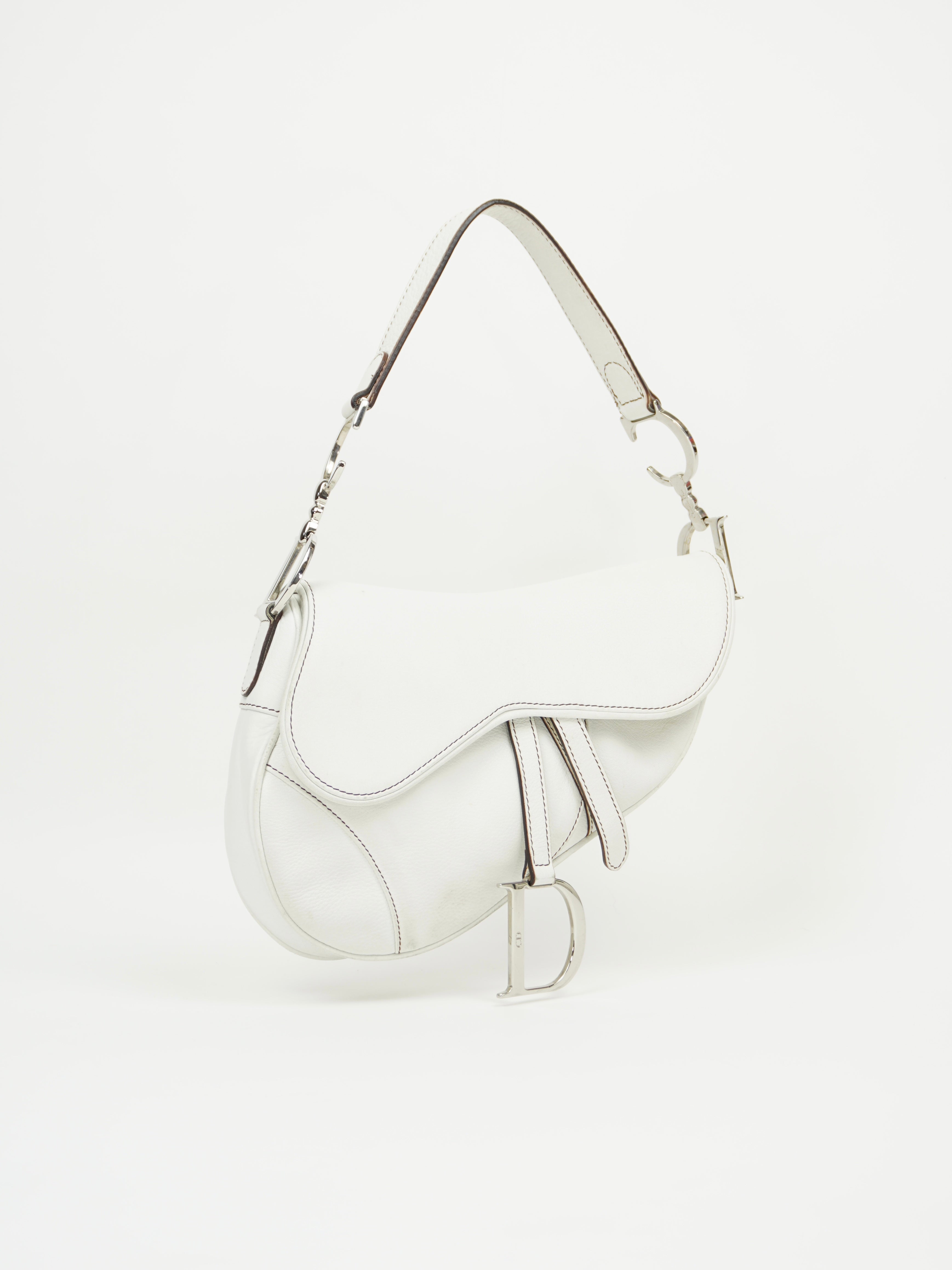 CHRISTIAN DIOR WHITE LEATHER SADDLE BAG