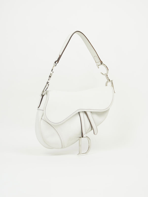 CHRISTIAN DIOR WHITE LEATHER SADDLE BAG