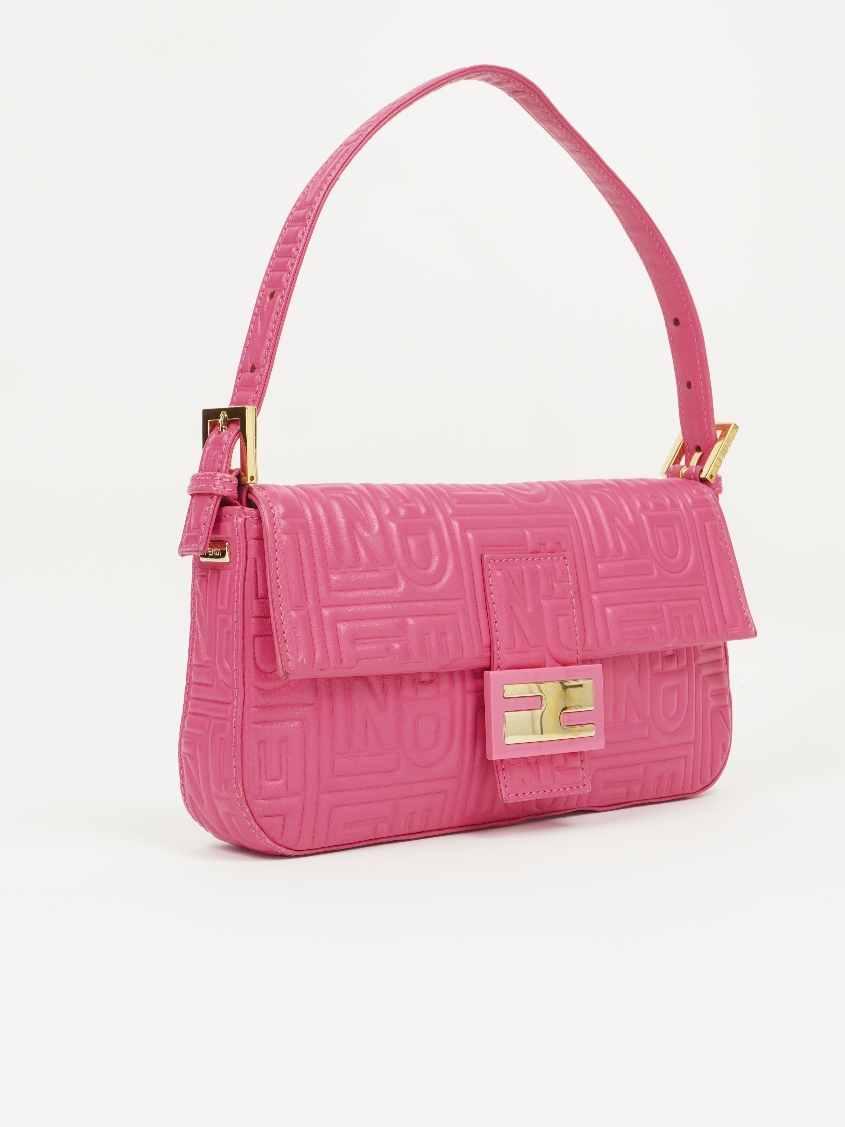 FENDI PINK LEATHER LOGO BAGUETTE