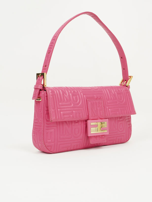 FENDI PINK LEATHER LOGO BAGUETTE