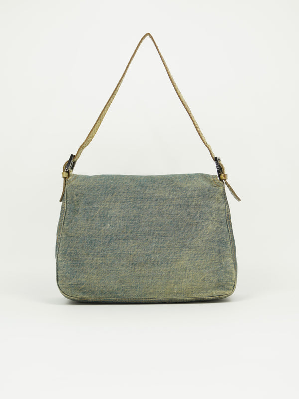 FENDI MAMA DENIM BAGUETTE WITH LIZARD TRIM