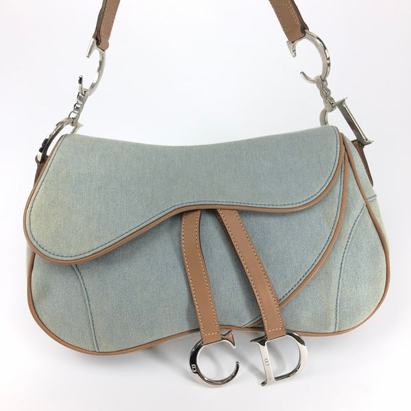 CHRISTIAN DIOR DENIM DOUBLE SADDLE BAG
