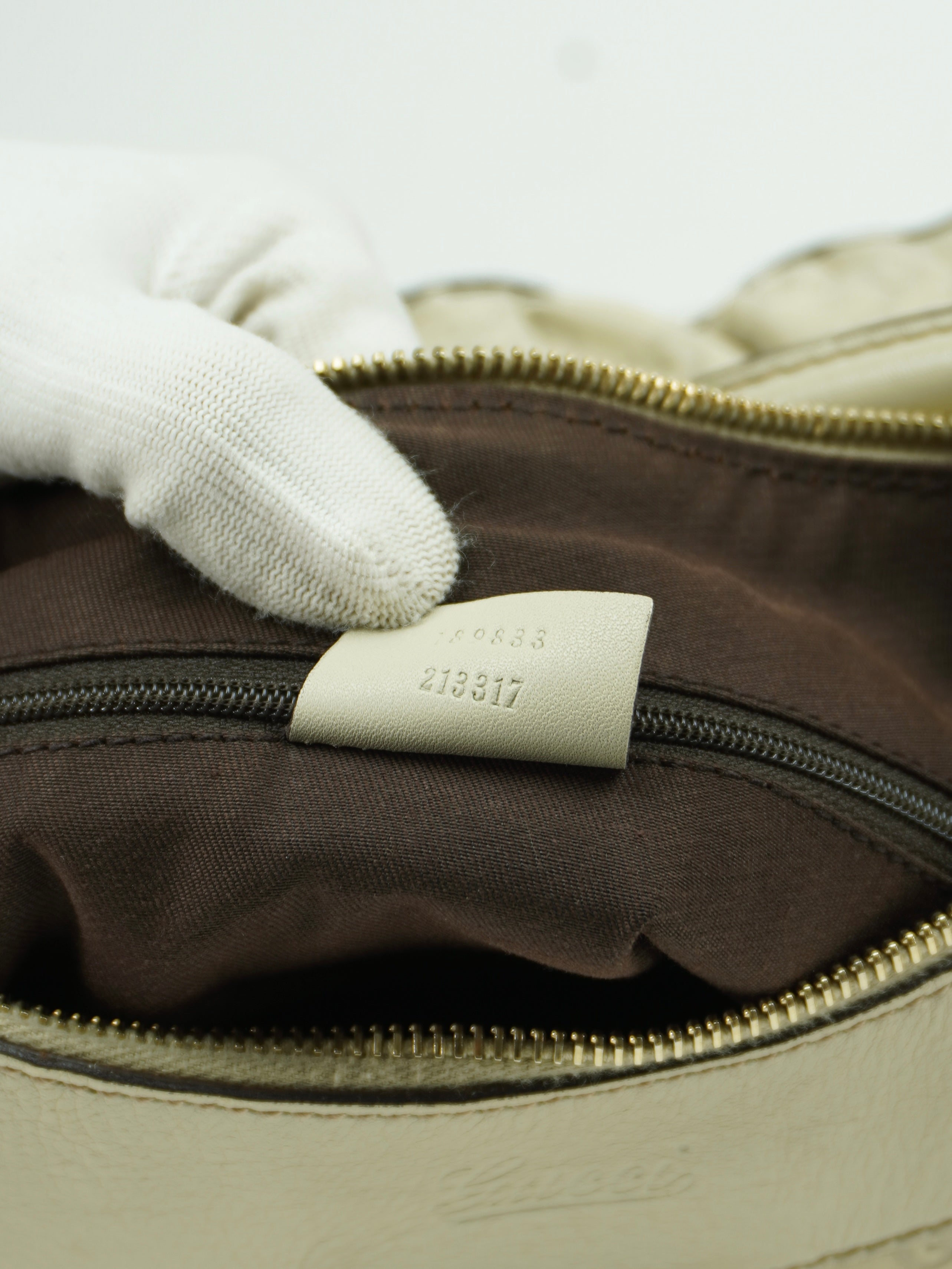 GUCCI LEATHER EMBOSSED MONOGRAM ABBEY BAG