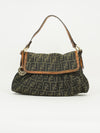 FENDI ZUCCA SHOULDER BAG WITH CROCODILE EMBOSSED TRIM